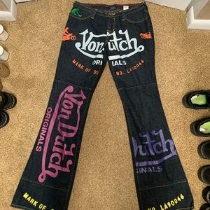 Vintage Von Dutch Dark Wash Flare Low Rise Jeans